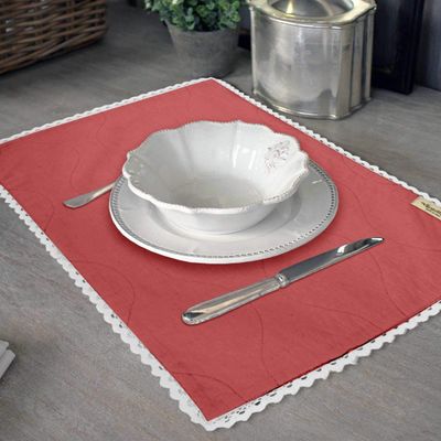 Jogo Americano de Renda Lavável para Uso Diário com Guardanapos, Decoração de Mesa de Jantar - Vargottam 30,48 Cm × 45,72 Cm – Pacote Com 6 / Laranja