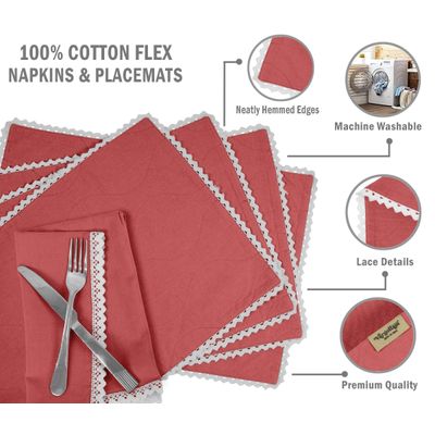 Jogo Americano de Renda Lavável para Uso Diário com Guardanapos, Decoração de Mesa de Jantar - Vargottam 30,48 Cm × 45,72 Cm – Pacote Com 6 / Laranja