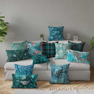 Capa de Almofada Lombar Decorativa Estampada com Tema Azul - Vargottam 60,96 Cm × 30,48 Cm / Azul