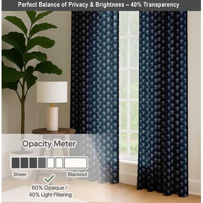Cortinas de Algodão Extra Longas, 2 Painéis, Filtrantes, Bolso para Varão/Alça Traseira, Tetos Altos/Portas-Francesas, Floral - Vargottam 132,08 Cm (L) × 274,32 Cm (C) / Azul