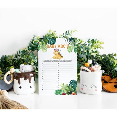 Pacote com 50, Coleção Chá de Bebê Menina, Jogo ABC, Jogos Divertidos, Atividades, Decorações, Itens Tema Dinossauro - Inkdotpot 12,7 Cm × 17,78 Cm / Branco