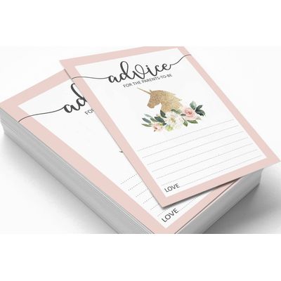 Cartões de Dicas para Chá de Bebê, Jogos e Atividades Divertidas, Tema Unicórnio Menina, para Nova Mamãe e Papai, Pacote com 50 - Inkdotpot 12,7 Cm × 17,78 Cm / Branco