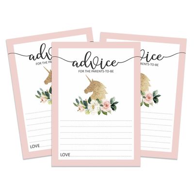 Cartões de Dicas para Chá de Bebê, Jogos e Atividades Divertidas, Tema Unicórnio Menina, para Nova Mamãe e Papai, Pacote com 50 - Inkdotpot 12,7 Cm × 17,78 Cm / Branco