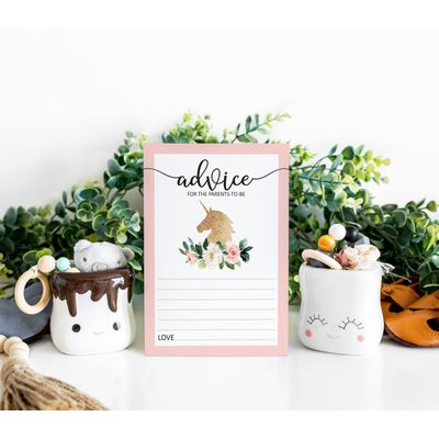 Cartões de Dicas para Chá de Bebê, Jogos e Atividades Divertidas, Tema Unicórnio Menina, para Nova Mamãe e Papai, Pacote com 50 - Inkdotpot 12,7 Cm × 17,78 Cm / Branco