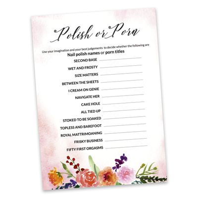 Coleção Floral para Despedida de Solteira e Chá de Noiva Cartas do Jogo Polish Or Porn Pacote com 50 Unidades - Inkdotpot 12,7 Cm × 17,78 Cm / Branco - Esmalte ou Filme
