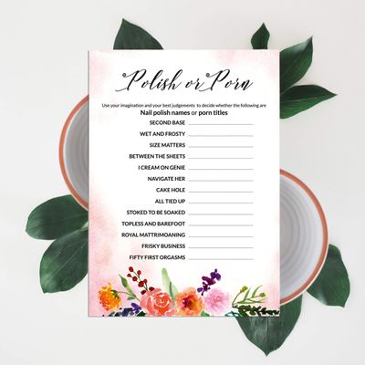 Coleção Floral para Despedida de Solteira e Chá de Noiva Cartas do Jogo Polish Or Porn Pacote com 50 Unidades - Inkdotpot 12,7 Cm × 17,78 Cm / Branco - Esmalte ou Filme