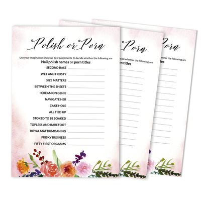 Coleção Floral para Despedida de Solteira e Chá de Noiva Cartas do Jogo Polish Or Porn Pacote com 50 Unidades - Inkdotpot 12,7 Cm × 17,78 Cm / Branco - Esmalte ou Filme