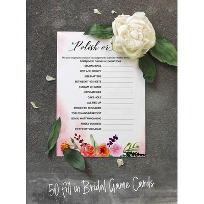 Coleção Floral para Despedida de Solteira e Chá de Noiva Cartas do Jogo Polish Or Porn Pacote com 50 Unidades - Inkdotpot 12,7 Cm × 17,78 Cm / Branco - Esmalte ou Filme
