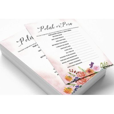 Coleção Floral para Despedida de Solteira e Chá de Noiva Cartas do Jogo Polish Or Porn Pacote com 50 Unidades - Inkdotpot 12,7 Cm × 17,78 Cm / Branco - Esmalte ou Filme