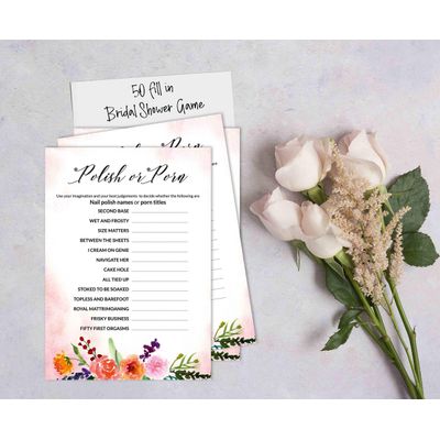Coleção Floral para Despedida de Solteira e Chá de Noiva Cartas do Jogo Polish Or Porn Pacote com 50 Unidades - Inkdotpot 12,7 Cm × 17,78 Cm / Branco - Esmalte ou Filme