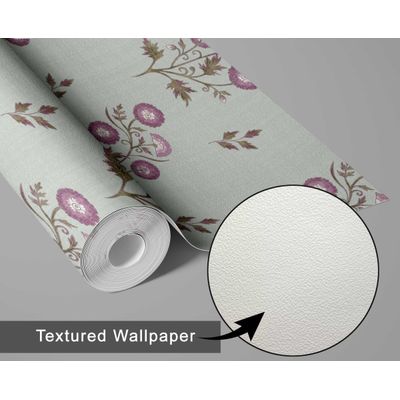 Papel de Parede Botânico Estilo Asiático Autoadesivo em Vinil Decorativo Fácil DIY para Quarto e Sala Roxo - S4Sassy 63,5 cm (L) × 914,4 cm (C) / Roxo - Vinil Texturizado