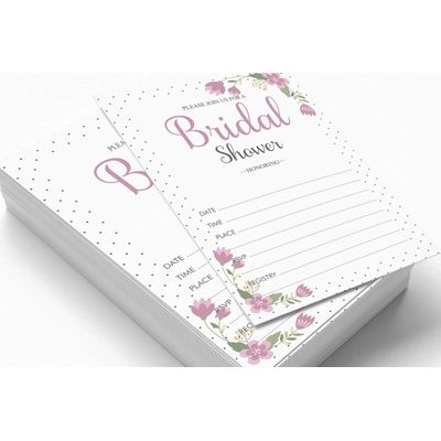 Cartões Quadrados Florais em Branco para Preencher Ideias de Presente para Chá de Noiva e Despedida de Solteira 50 Unidades - Inkdotpot 12,7 Cm × 17,78 Cm / Branco - Bingo da Noiva