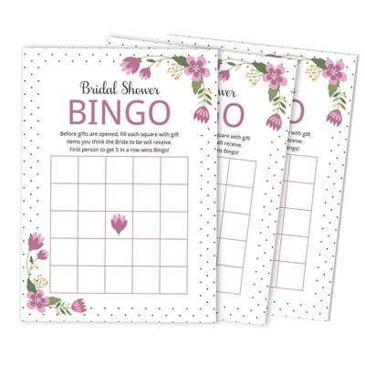 Cartões Quadrados Florais em Branco para Preencher Ideias de Presente para Chá de Noiva e Despedida de Solteira 50 Unidades - Inkdotpot 12,7 Cm × 17,78 Cm / Branco - Bingo da Noiva