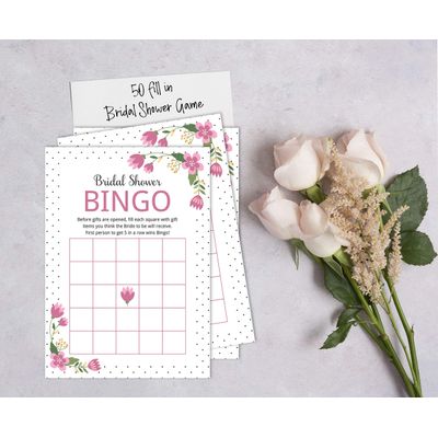 Cartões Quadrados Florais em Branco para Preencher Ideias de Presente para Chá de Noiva e Despedida de Solteira 50 Unidades - Inkdotpot 12,7 Cm × 17,78 Cm / Branco - Bingo da Noiva