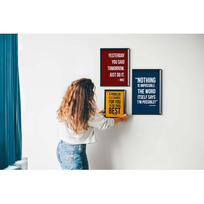 Arte de Parede Motivacional Um Problema É Uma Chance para Você Dar o Melhor Citação de Sucesso para Casa/Escritório, 1 un. - Inkdotpot 20,32 Cm × 25,4 Cm / Moldura Preta