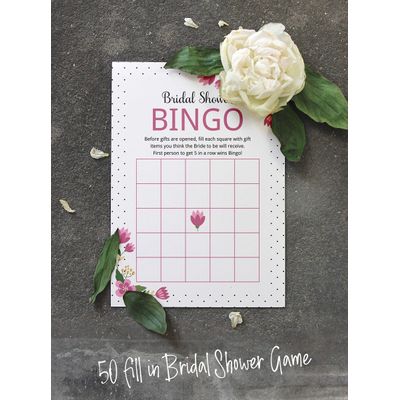 Cartões Quadrados Florais em Branco para Preencher Ideias de Presente para Chá de Noiva e Despedida de Solteira 50 Unidades - Inkdotpot 12,7 Cm × 17,78 Cm / Branco - Bingo da Noiva