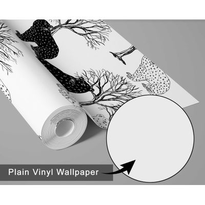 Papel de Parede Urso e Árvore Branco, Vinil Autoadesivo, Revestimento de Parede Fácil DIY para Quarto Infantil e Sala de Brincar - S4Sassy 63,5 cm (L) × 152,4 cm (C) / Branco - Vinil Texturizado