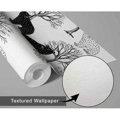Papel de Parede Urso e Árvore Branco, Vinil Autoadesivo, Revestimento de Parede Fácil DIY para Quarto Infantil e Sala de Brincar - S4Sassy 63,5 cm (L) × 152,4 cm (C) / Branco - Vinil Texturizado