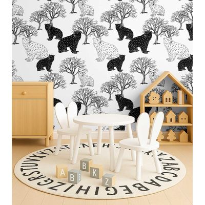 Papel de Parede Urso e Árvore Branco, Vinil Autoadesivo, Revestimento de Parede Fácil DIY para Quarto Infantil e Sala de Brincar - S4Sassy 63,5 cm (L) × 152,4 cm (C) / Branco - Vinil Texturizado