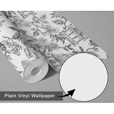 Papel de Parede Jardim do Templo Estilo Asiático Autoadesivo Decoração DIY Fácil para Quarto e Sala Cinza - S4Sassy 63,5 cm (L) × 152,4 cm (C) / Cinza - Vinil Texturizado