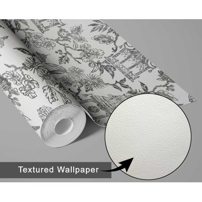 Papel de Parede Jardim do Templo Estilo Asiático Autoadesivo Decoração DIY Fácil para Quarto e Sala Cinza - S4Sassy 63,5 cm (L) × 152,4 cm (C) / Cinza - Vinil Texturizado