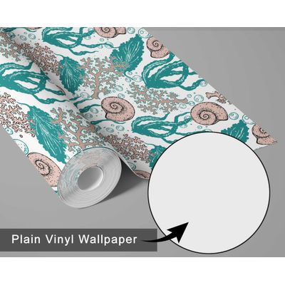 Papel de Parede Autoadesivo Removível Algas e Conchas Subaquáticas Verde — Mural Instantâneo para Banheiro, Lavanderia e Closet - S4Sassy 63,5 cm (L) × 609,6 cm (C) / Verde - Vinil Liso