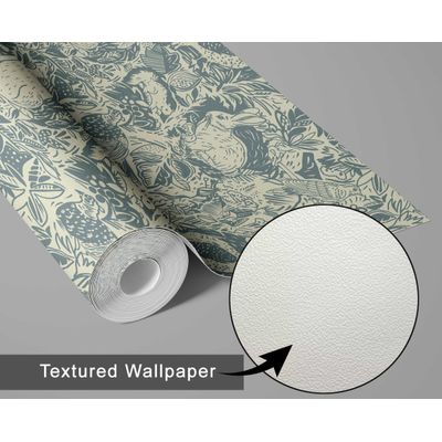Papel de Parede com Esboço Animal - Estampa Selva, Vinil Autoadesivo, Revestimento Decorativo, Fácil de Aplicar para Quarto e Sala - S4Sassy 63,5 cm (L) × 304,8 cm (C) / Bege - Vinil Texturizado