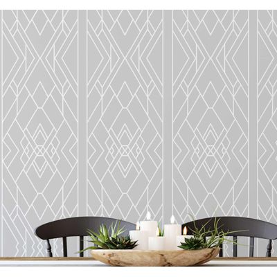 Papel de Parede Autoadesivo Art Déco Linhas, Contact Impermeável Cinza, Removível para Locatários, Quarto/Sala de Jantar - S4sassy 63,5 cm (L) × 914,4 cm (C) / Cinza - Vinil Liso
