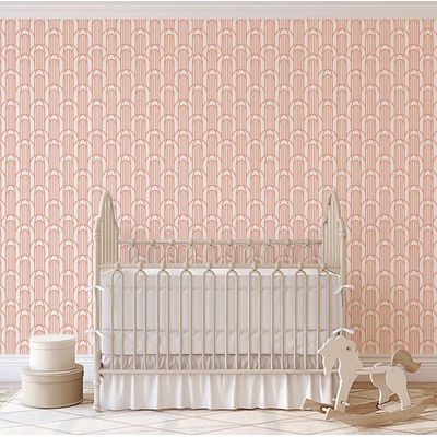 Revestimento de Parede Autoadesivo Vinílico Removível, Estampa Arco Geométrico Laranja para Quarto, Banheiro e Closet - S4Sassy 63,5 cm (L) × 304,8 cm (C) / Laranja - Vinil Texturizado