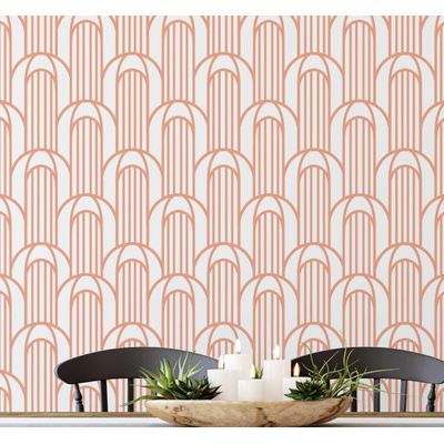Revestimento de Parede Autoadesivo Vinílico Removível, Estampa Arco Geométrico Laranja para Quarto, Banheiro e Closet - S4Sassy 63,5 cm (L) × 304,8 cm (C) / Laranja - Vinil Texturizado