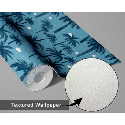 Papel de Parede Tropical Azul Paraíso de Palmeiras Vinil Autoadesivo Envoltório Decorativo DIY Fácil para Quarto, Sala e Ambientes - S4Sassy 63,5 cm (L) × 914,4 cm (C) / Azul - Vinil Texturizado