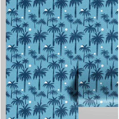 Papel de Parede Tropical Azul Paraíso de Palmeiras Vinil Autoadesivo Envoltório Decorativo DIY Fácil para Quarto, Sala e Ambientes - S4Sassy 63,5 cm (L) × 914,4 cm (C) / Azul - Vinil Texturizado