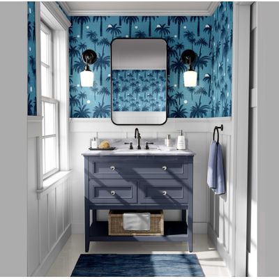 Papel de Parede Tropical Azul Paraíso de Palmeiras Vinil Autoadesivo Envoltório Decorativo DIY Fácil para Quarto, Sala e Ambientes - S4Sassy 63,5 cm (L) × 914,4 cm (C) / Azul - Vinil Texturizado