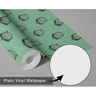 Papel de Parede Vinílico Liso Autoadesivo Estampa Paisley em Bloco, Estilo Asiático, Aplicação Fácil Para Quarto e Sala - Verde - S4Sassy 63,5 cm (L) × 152,4 cm (C) / Verde - Vinil Texturizado