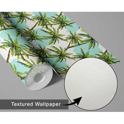 Papel de Parede Padrão Coqueiro Verde - Vinílico Autoadesivo, Decorativo, Instalação DIY Fácil para Quarto e Sala de Estar - S4Sassy 63,5 cm (L) × 152,4 cm (C) / Verde - Vinil Texturizado