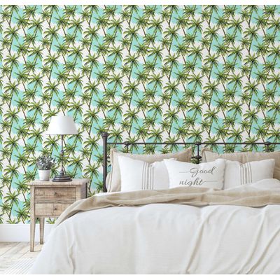 Papel de Parede Padrão Coqueiro Verde - Vinílico Autoadesivo, Decorativo, Instalação DIY Fácil para Quarto e Sala de Estar - S4Sassy 63,5 cm (L) × 152,4 cm (C) / Verde - Vinil Texturizado