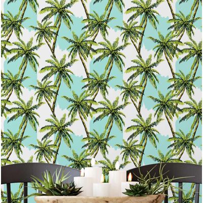 Papel de Parede Padrão Coqueiro Verde - Vinílico Autoadesivo, Decorativo, Instalação DIY Fácil para Quarto e Sala de Estar - S4Sassy 63,5 cm (L) × 152,4 cm (C) / Verde - Vinil Texturizado