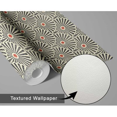 Papel de Parede Autoadesivo Removível em Vinil Padrão Floral Art Déco em Leque, Cinza — Mural para Quarto, Banheiro e Lavanderia - S4Sassy 63,5 cm (L) × 609,6 cm (C) / Cinza - Vinil Texturizado