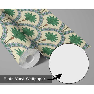 Papel de Parede Estampado Arco de Palmeiras - Bege, Vinil Autoadesivo, Revestimento Decorativo, Aplicação Fácil para Quarto e Sala - S4Sassy 63,5 cm (L) × 304,8 cm (C) / Bege - Vinil Texturizado