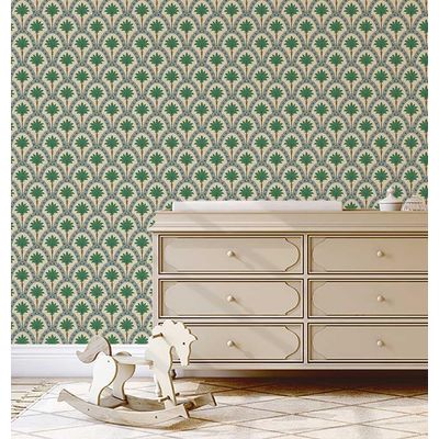 Papel de Parede Estampado Arco de Palmeiras - Bege, Vinil Autoadesivo, Revestimento Decorativo, Aplicação Fácil para Quarto e Sala - S4Sassy 63,5 cm (L) × 304,8 cm (C) / Bege - Vinil Texturizado
