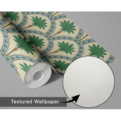 Papel de Parede Estampado Arco de Palmeiras - Bege, Vinil Autoadesivo, Revestimento Decorativo, Aplicação Fácil para Quarto e Sala - S4Sassy 63,5 cm (L) × 304,8 cm (C) / Bege - Vinil Texturizado