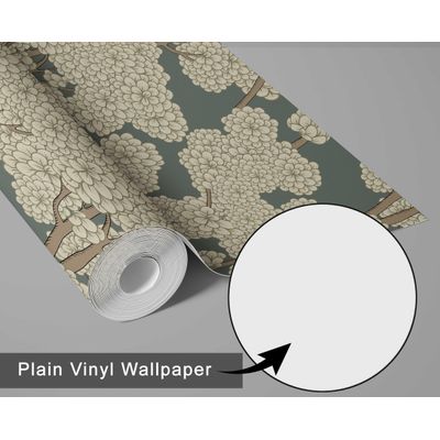 Estampa Floral de Copa de Árvore, Mural Asiático, Papel de Parede Vinílico Autoadesivo Bege para Banheiro, Lavanderia e Closet - S4Sassy 63,5 cm (L) × 609,6 cm (C) / Bege - Vinil Texturizado