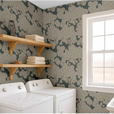 Estampa Floral de Copa de Árvore, Mural Asiático, Papel de Parede Vinílico Autoadesivo Bege para Banheiro, Lavanderia e Closet - S4Sassy 63,5 cm (L) × 609,6 cm (C) / Bege - Vinil Texturizado