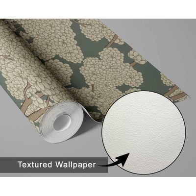 Estampa Floral de Copa de Árvore, Mural Asiático, Papel de Parede Vinílico Autoadesivo Bege para Banheiro, Lavanderia e Closet - S4Sassy 63,5 cm (L) × 609,6 cm (C) / Bege - Vinil Texturizado