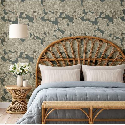 Estampa Floral de Copa de Árvore, Mural Asiático, Papel de Parede Vinílico Autoadesivo Bege para Banheiro, Lavanderia e Closet - S4Sassy 63,5 cm (L) × 609,6 cm (C) / Bege - Vinil Texturizado