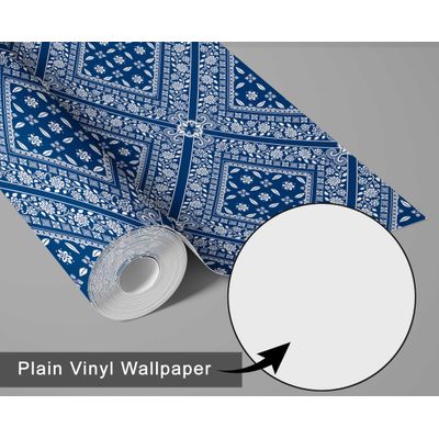 Papel de Parede Bandhani Azulejo - Estilo Asiático, Autoadesivo, Decorativo, Decoração DIY para Quarto, Sala e Ambientes - Azul - S4Sassy 63,5 cm (L) × 609,6 cm (C) / Azul - Vinil Liso