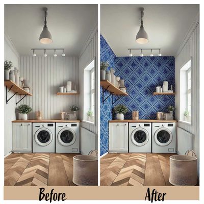 Papel de Parede Bandhani Azulejo - Estilo Asiático, Autoadesivo, Decorativo, Decoração DIY para Quarto, Sala e Ambientes - Azul - S4Sassy 63,5 cm (L) × 609,6 cm (C) / Azul - Vinil Liso