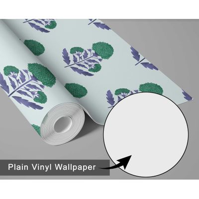 Papel de Parede Vinílico Autoadesivo Verde, Estampa de Botões Florais, Mural Estilo Asiático para Banheiro, Lavanderia e Closet - S4Sassy 63,5 cm (L) × 152,4 cm (C) / Verde - Vinil Liso