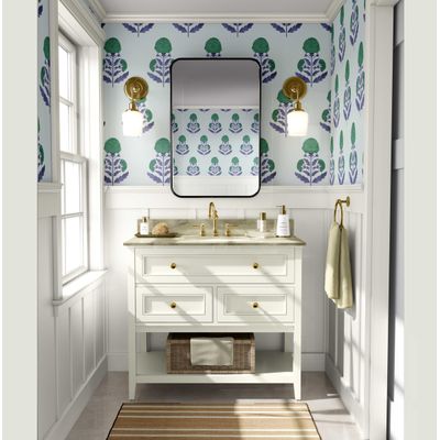 Papel de Parede Vinílico Autoadesivo Verde, Estampa de Botões Florais, Mural Estilo Asiático para Banheiro, Lavanderia e Closet - S4Sassy 63,5 cm (L) × 152,4 cm (C) / Verde - Vinil Liso