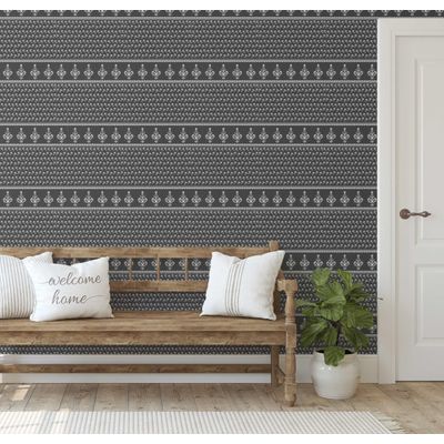 Papel de Parede Floral Listrado Dabu - Estilo Asiático, Autoadesivo, Revestimento, DIY Fácil para Quarto e Sala - Cinza - S4Sassy 63,5 cm (L) × 914,4 cm (C) / Cinza - Vinil Texturizado